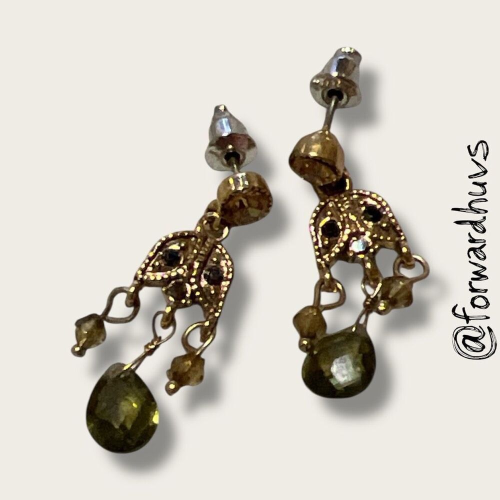 Vintage Napier Stud Earrings – Dangle Style with Green Teardrop Accents